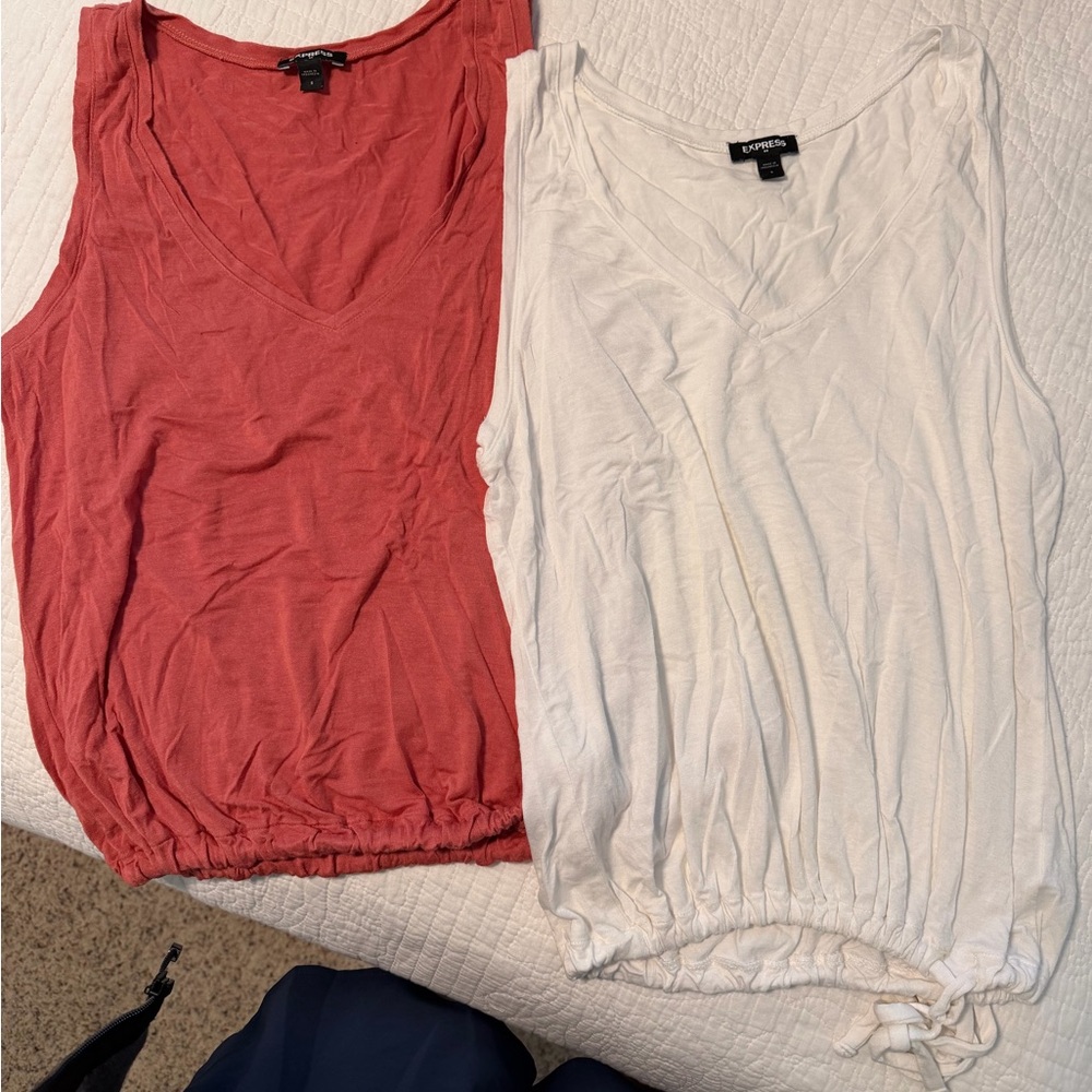 Express Red and White V-Neck Tank Tops